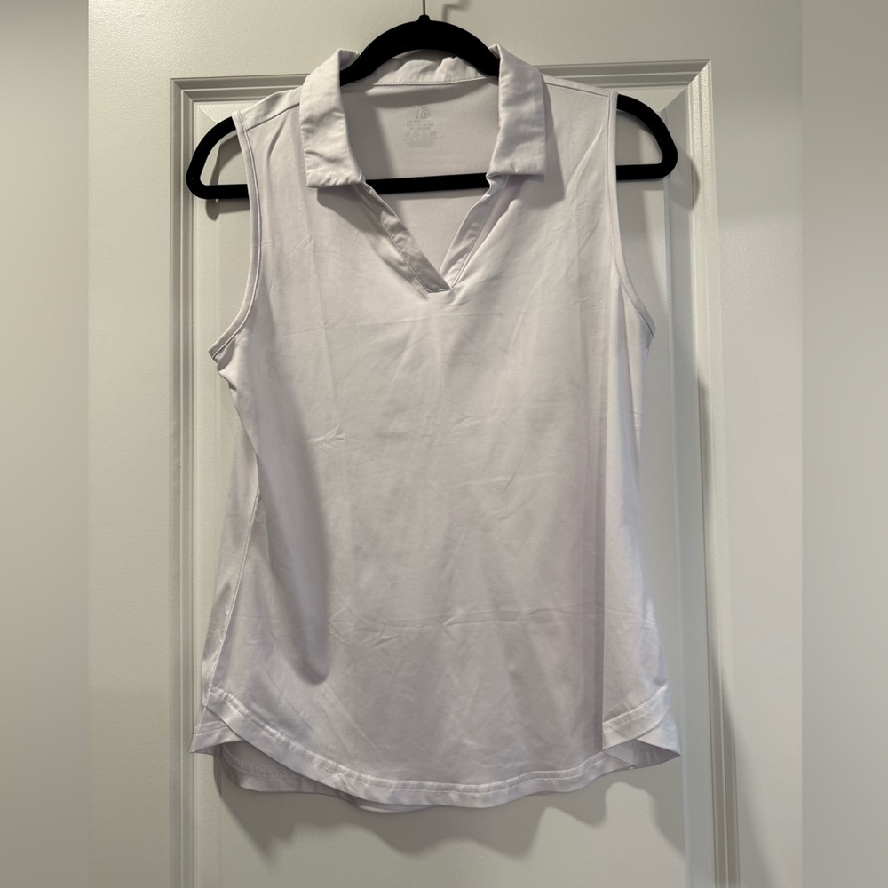 Sleeveless White Collared V-Neck Top